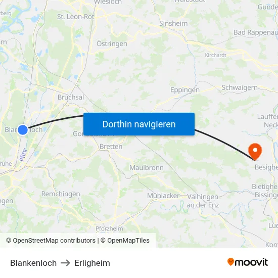 Blankenloch to Erligheim map