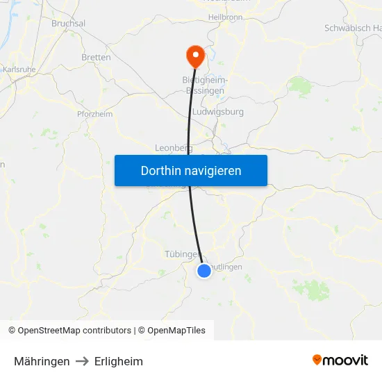 Mähringen to Erligheim map