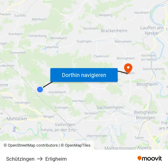 Schützingen to Erligheim map