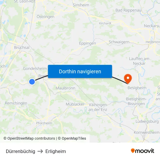 Dürrenbüchig to Erligheim map