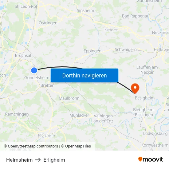 Helmsheim to Erligheim map