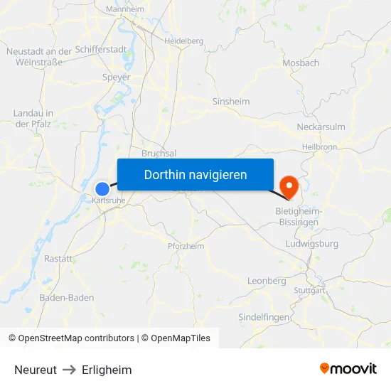 Neureut to Erligheim map