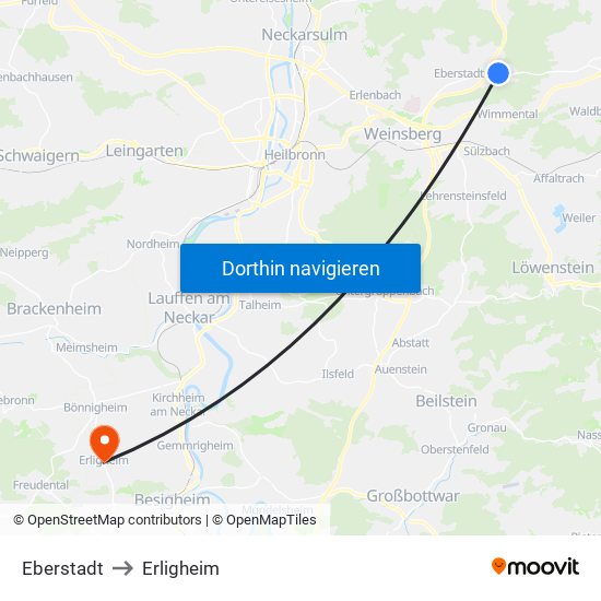 Eberstadt to Erligheim map