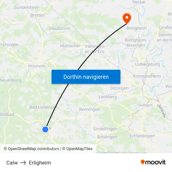 Calw to Erligheim map