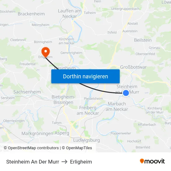 Steinheim An Der Murr to Erligheim map