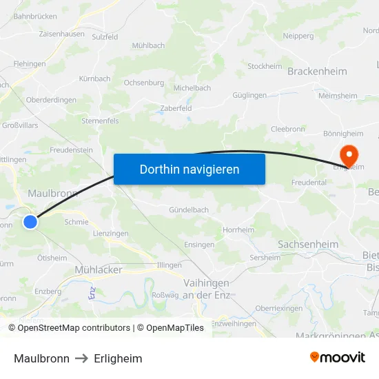 Maulbronn to Erligheim map