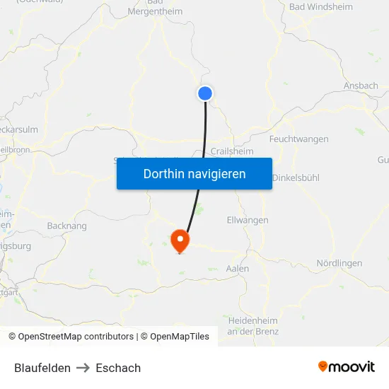 Blaufelden to Eschach map