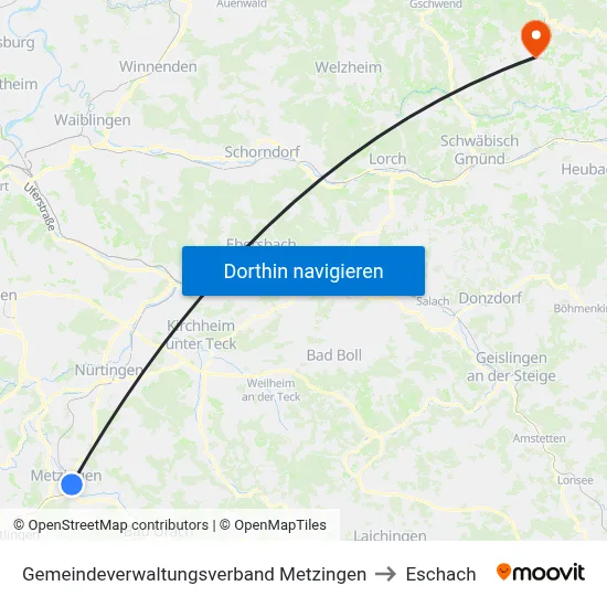 Gemeindeverwaltungsverband Metzingen to Eschach map