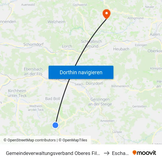 Gemeindeverwaltungsverband Oberes Filstal to Eschach map