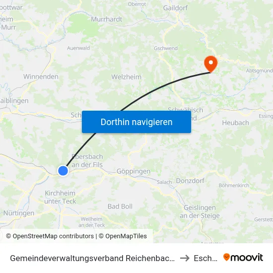 Gemeindeverwaltungsverband Reichenbach An Der Fils to Eschach map