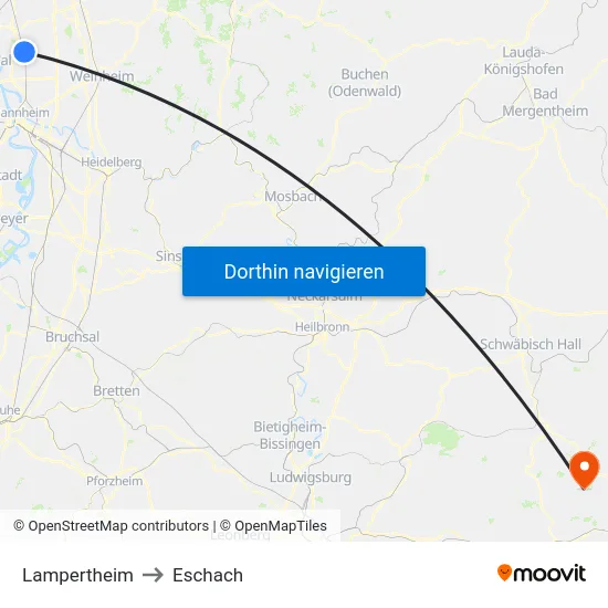 Lampertheim to Eschach map
