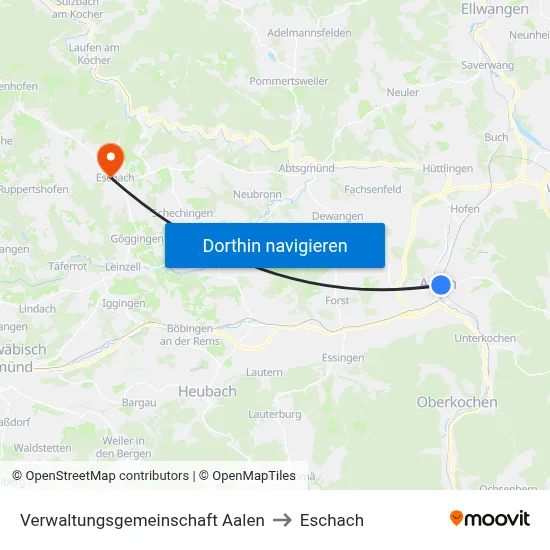 Verwaltungsgemeinschaft Aalen to Eschach map