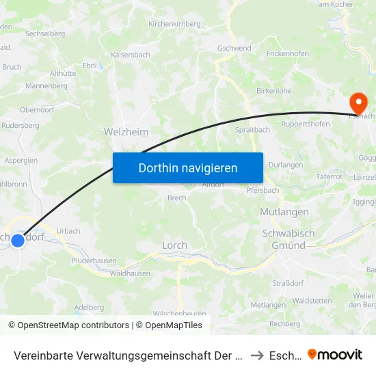 Vereinbarte Verwaltungsgemeinschaft Der Stadt Schorndorf to Eschach map