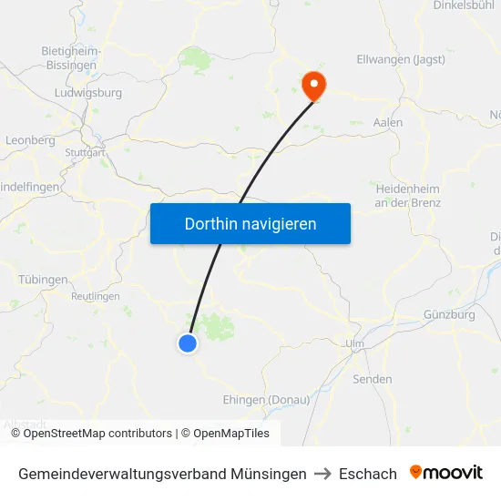 Gemeindeverwaltungsverband Münsingen to Eschach map
