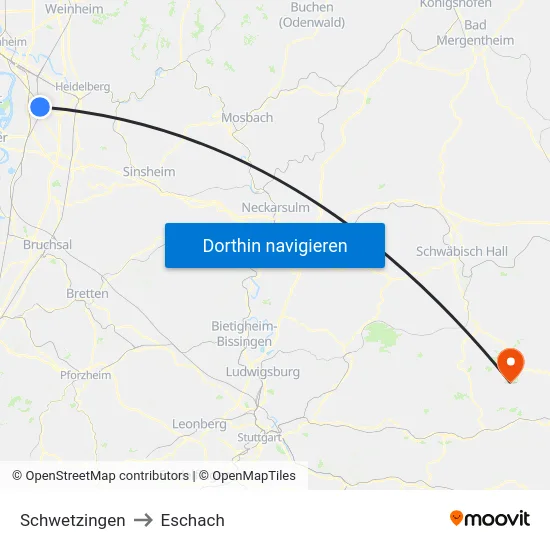 Schwetzingen to Eschach map