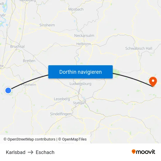 Karlsbad to Eschach map