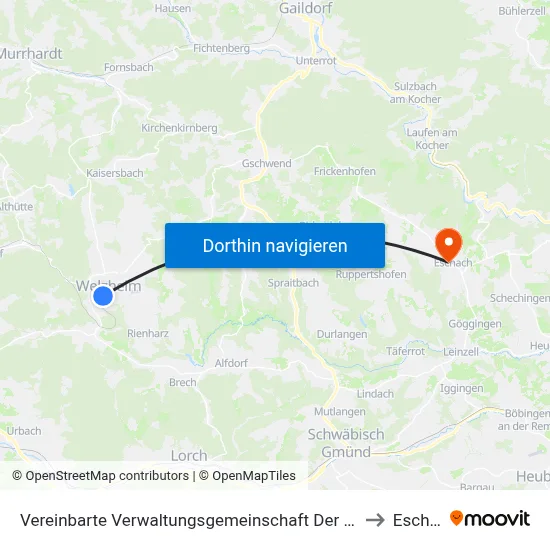 Vereinbarte Verwaltungsgemeinschaft Der Stadt Welzheim to Eschach map
