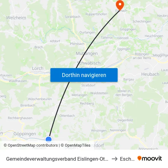 Gemeindeverwaltungsverband Eislingen-Ottenbach-Salach to Eschach map