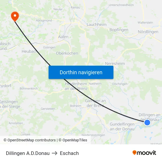 Dillingen A.D.Donau to Eschach map