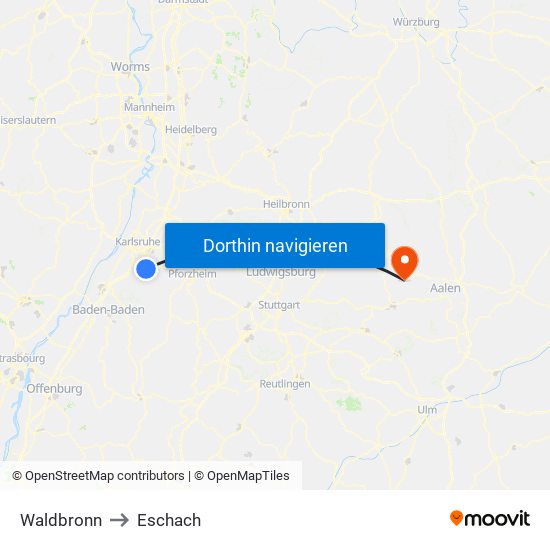 Waldbronn to Eschach map