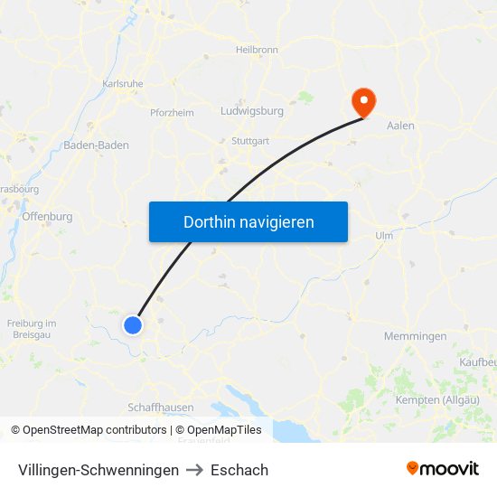 Villingen-Schwenningen to Eschach map