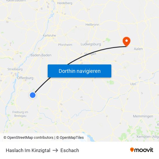 Haslach Im Kinzigtal to Eschach map