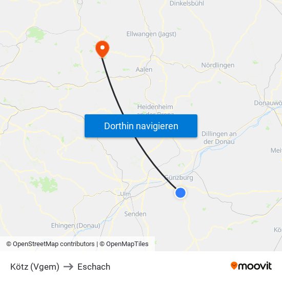 Kötz (Vgem) to Eschach map