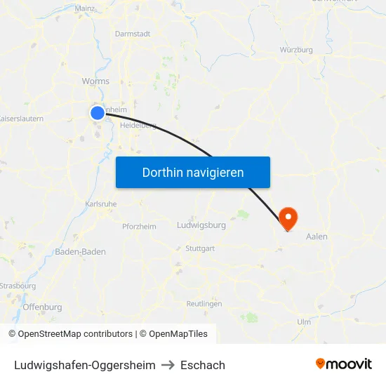 Ludwigshafen-Oggersheim to Eschach map