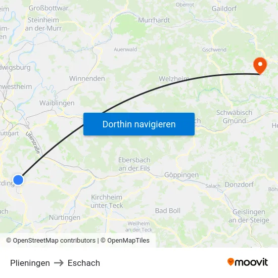 Plieningen to Eschach map