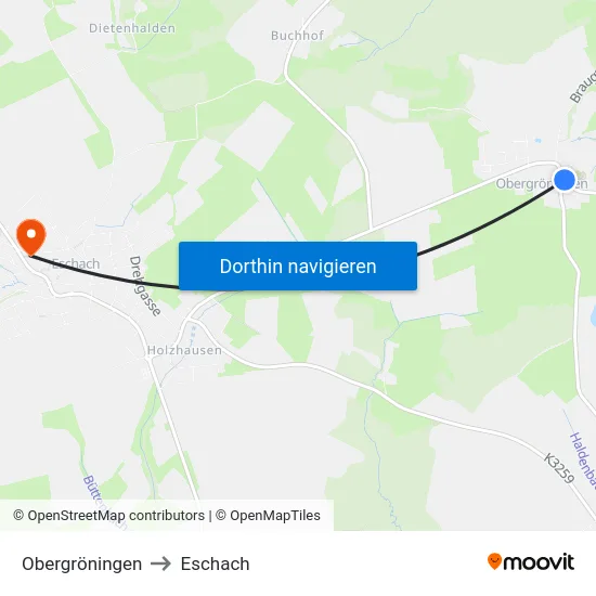 Obergröningen to Eschach map