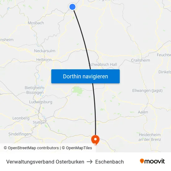 Verwaltungsverband Osterburken to Eschenbach map