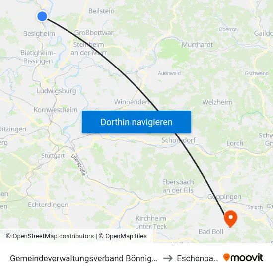 Gemeindeverwaltungsverband Bönnigheim to Eschenbach map