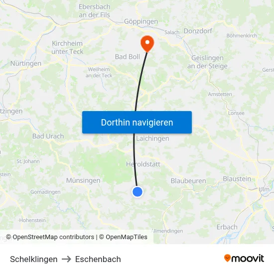 Schelklingen to Eschenbach map