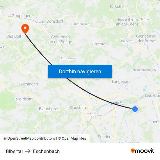 Bibertal to Eschenbach map