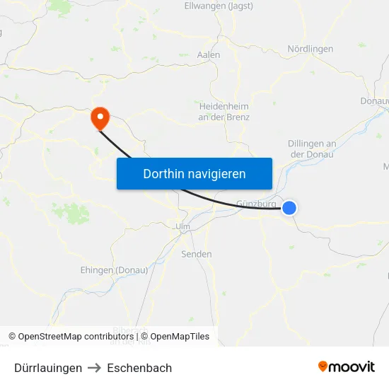 Dürrlauingen to Eschenbach map