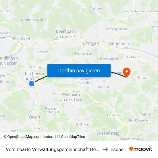 Vereinbarte Verwaltungsgemeinschaft Der Stadt Kirchheim Unter Teck to Eschenbach map