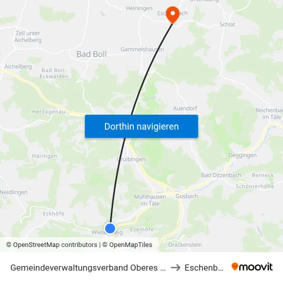 Gemeindeverwaltungsverband Oberes Filstal to Eschenbach map