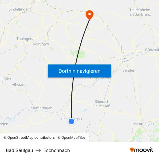 Bad Saulgau to Eschenbach map