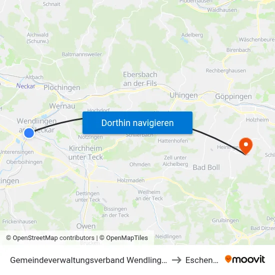 Gemeindeverwaltungsverband Wendlingen am Neckar to Eschenbach map