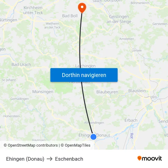 Ehingen (Donau) to Eschenbach map