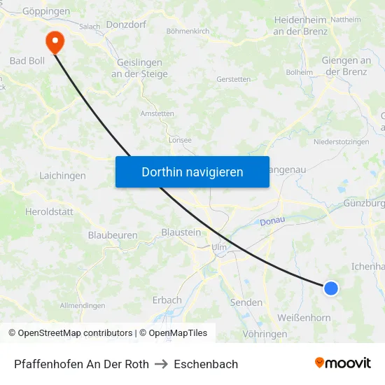Pfaffenhofen An Der Roth to Eschenbach map