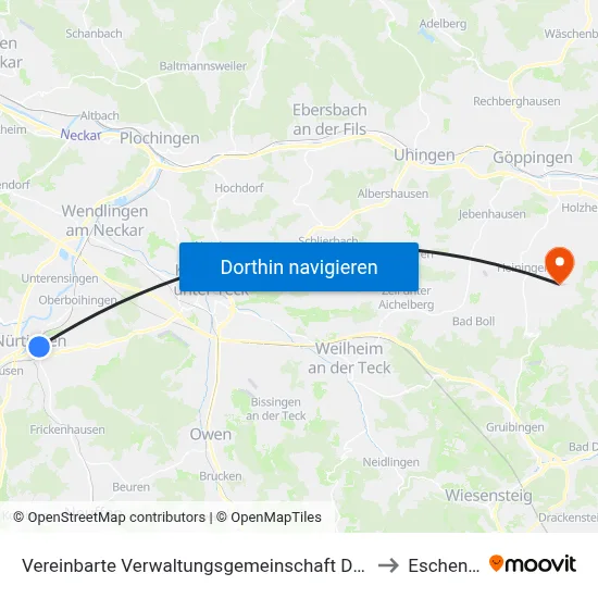Vereinbarte Verwaltungsgemeinschaft Der Stadt Nürtingen to Eschenbach map