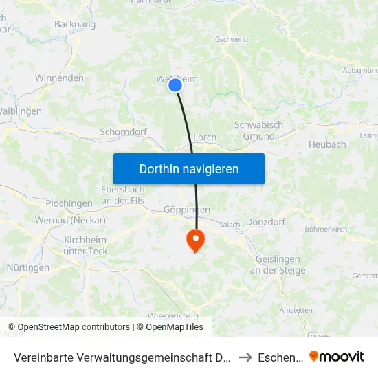 Vereinbarte Verwaltungsgemeinschaft Der Stadt Welzheim to Eschenbach map