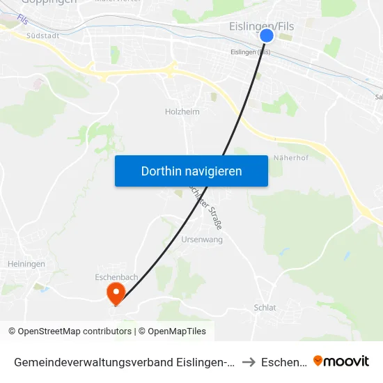 Gemeindeverwaltungsverband Eislingen-Ottenbach-Salach to Eschenbach map