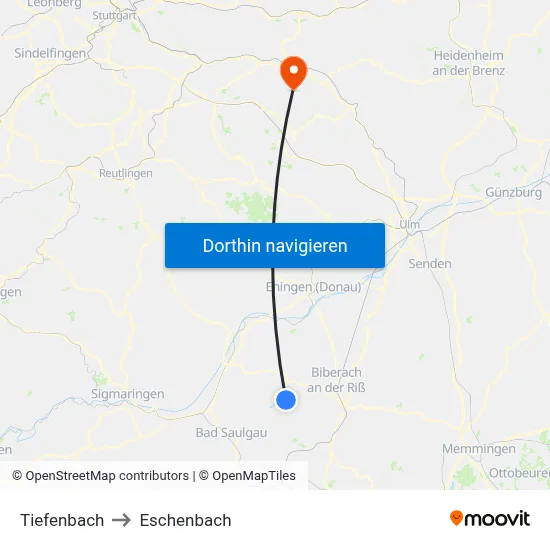 Tiefenbach to Eschenbach map