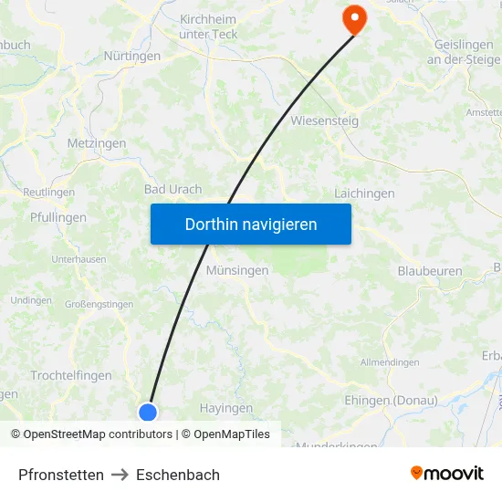 Pfronstetten to Eschenbach map