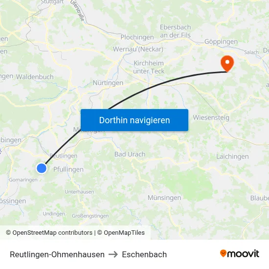 Reutlingen-Ohmenhausen to Eschenbach map