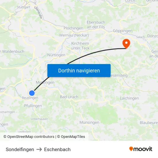 Sondelfingen to Eschenbach map