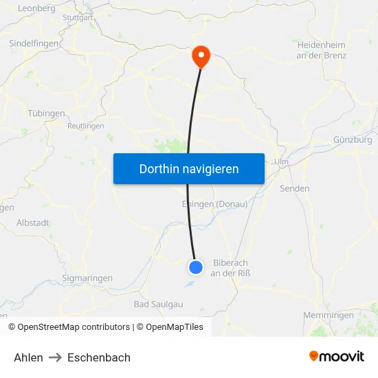 Ahlen to Eschenbach map