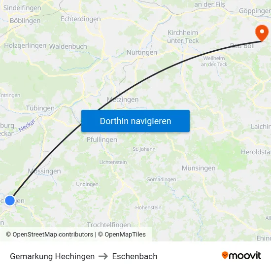 Gemarkung Hechingen to Eschenbach map